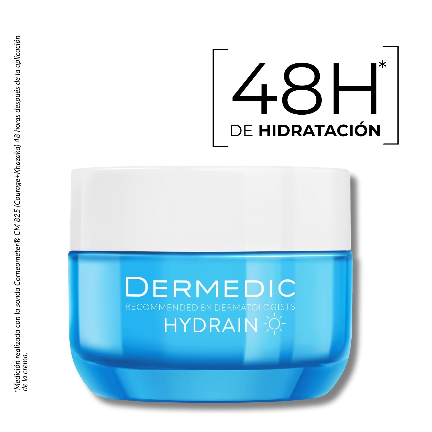 Crema de Día Hidratación Profunda Dermedic. Envase azul y blanco. Promesa de 48h de hidratación visible.